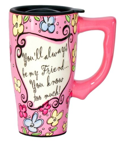 Spoontiques Friend Ceramic Travel Mug, 18 oz, Pink