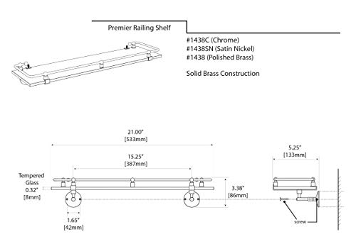 Gatco 1438 Glass Railing Shelf, Brass