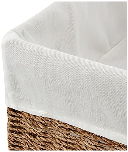 Household Essentials ML-5611 Set of Three Woven Wicker Storage Baskets with Removable Liners | Natural Seagrass,Brown