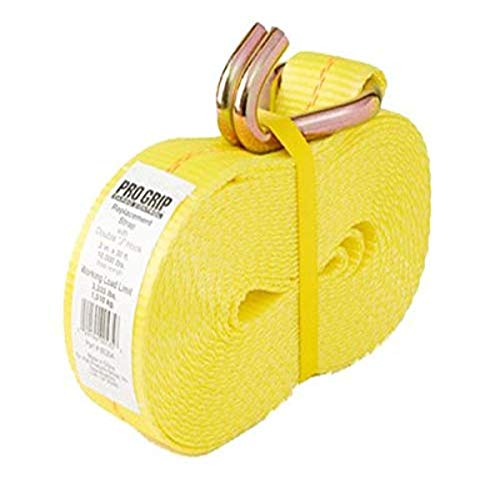 PROGRIP 05354 Heavy Duty Ratchet Tie Down Replacement Strap with Webbing: J-Hook, 30' x 2",Yellow