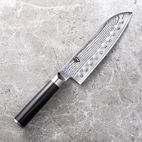 Shun Classic 7” Hollow-Ground Santoku All-Purpose Kitchen Knife; VG-MAX Blade Steel and Ebony PakkaWood Handle; Hollow-Ground Indentations for Reduced Friction and Smoother Cuts; Handcrafted in Japan