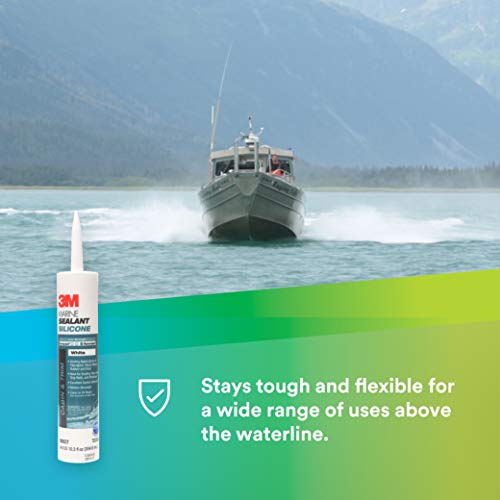 3M Marine Grade Silicone Sealant, 08027, For Boats and RVs, Above the Waterline Interior/Exterior Sealing, White, 10.3 fl oz Cartridge