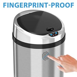 iTouchless 13 Gallon Touchless Sensor Kitchen Trash Can with Odor Control System, Brushed Stainless Steel, Round Garbage Bin for Home or Office - IT13RCB