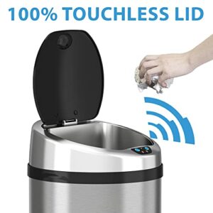 iTouchless 13 Gallon Touchless Sensor Kitchen Trash Can with Odor Control System, Brushed Stainless Steel, Round Garbage Bin for Home or Office - IT13RCB