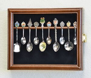 10 spoon display case cabinet wall mount rack holder w/98% uv protection lockable, walnut