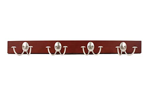 Spectrum Diversified Stratford Wood Hook Rack with 4 Double Satin Nickel Hooks, Walnut Finish