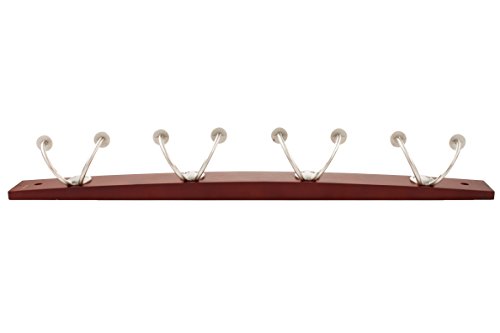 Spectrum Diversified Stratford Wood Hook Rack with 4 Double Satin Nickel Hooks, Walnut Finish