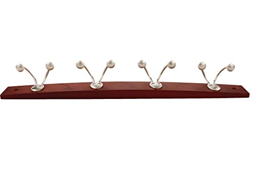 Spectrum Diversified Stratford Wood Hook Rack with 4 Double Satin Nickel Hooks, Walnut Finish