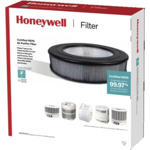 honeywell hrf-f1 universal 14″ air purifier replacement hepa filter f, 1-pack, white – airborne allergen air filter targets wildfire/smoke, pollen, pet dander, and dirt