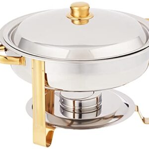 Winco Winware 4 Quart Round Stainless Steel Gold Accented Chafer