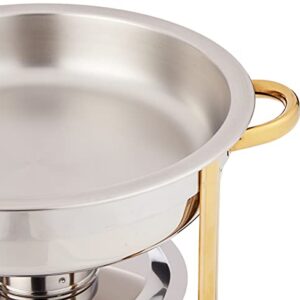 Winco Winware 4 Quart Round Stainless Steel Gold Accented Chafer