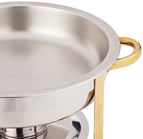 Winco Winware 4 Quart Round Stainless Steel Gold Accented Chafer