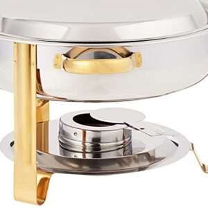 Winco Winware 4 Quart Round Stainless Steel Gold Accented Chafer