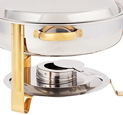 Winco Winware 4 Quart Round Stainless Steel Gold Accented Chafer