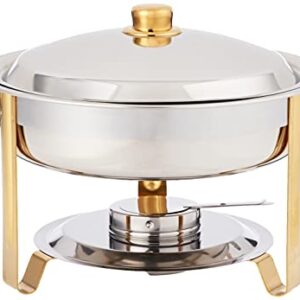 Winco Winware 4 Quart Round Stainless Steel Gold Accented Chafer