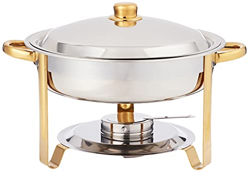 Winco Winware 4 Quart Round Stainless Steel Gold Accented Chafer