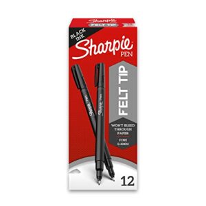 sharpie felt tip pens, fine point (0.4mm), black, 12 count