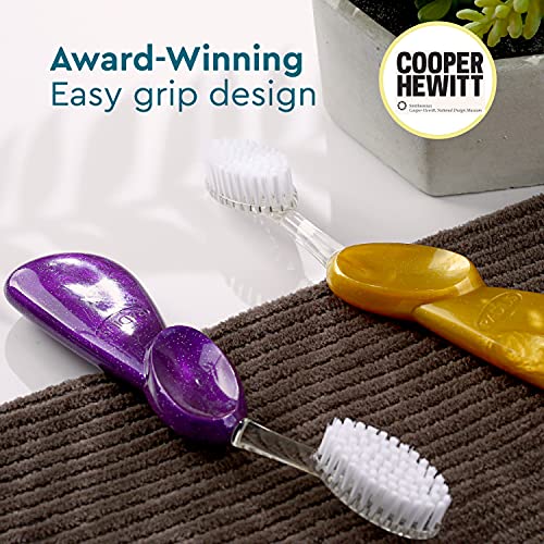 RADIUS Big Brush BPA Free & ADA Accepted Toothbrush Designed to Improve Gum Health & Reduce Gum Issues - Right Hand - Midnight Sky/ Marble/ Soda Pop Eco Grind - Pack of 3