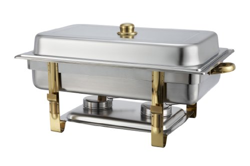 Winware 8 Quart Stainless Steel Gold Accented Chafer