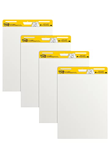 Post-it Super Sticky Easel Pad, 25 x 30 Inches, 30 Sheets/Pad, 4 Pads, Large White Premium Self Stick Flip Chart Paper, Super Sticking Power (559-4)