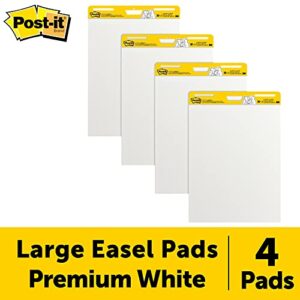 Post-it Super Sticky Easel Pad, 25 x 30 Inches, 30 Sheets/Pad, 4 Pads, Large White Premium Self Stick Flip Chart Paper, Super Sticking Power (559-4)