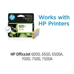 Original HP 920XL Yellow High-yield Ink Cartridge | Works with HP OfficeJet 6000, 6500, 7000, 7500 Series | CD974AN