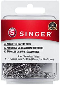 singer 00226 assorted safety pins, multisize, nickel plated, 50-count