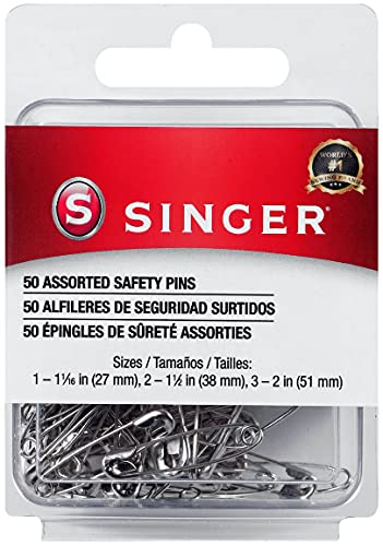 SINGER 00226 Assorted Safety Pins, Multisize, Nickel Plated, 50-Count