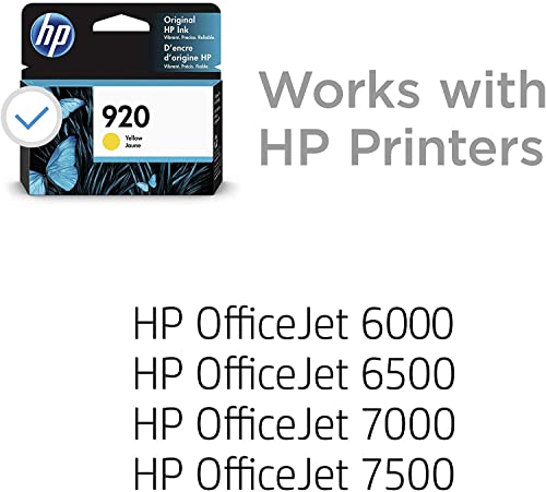 HP 920 | Ink Cartridge | Yellow | Works with HP OfficeJet 6000, 6500, 7000, 7500 | CH636AN