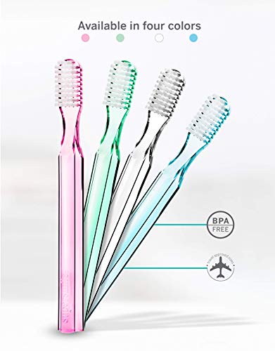 Supersmile New Generation Toothbrush w/ Patented 45° Soft Nylon Bristles - Whitening Tooth Brush w/ Ergonomic Handle Guarantees ADA Recommended Brushing Angle for Adults & Children (Clear)