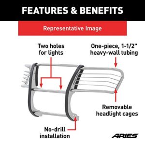 ARIES 3063-2 1-1/2-Inch Polished Stainless Steel Grille Guard, No-Drill, Select Ford F-150