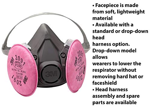 3M Half Facepiece Reusable Respirator Assembly 6391/07003(AAD), Large, P100 Respiratory Protection 051131070030