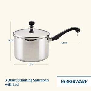 Farberware Classic Stainless Steel 3-Quart Covered Straining Saucepan - - Silver