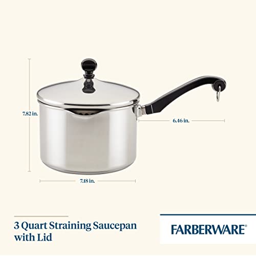 Farberware Classic Stainless Steel 3-Quart Covered Straining Saucepan - - Silver