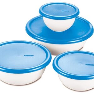 Sterilite 8 Piece Covered Set Bowl, Multisize, White & Blue