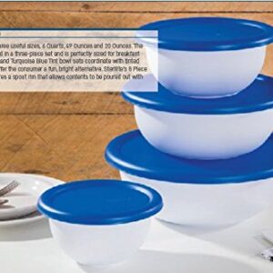 Sterilite 8 Piece Covered Set Bowl, Multisize, White & Blue