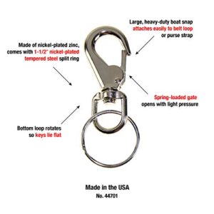 Lucky Line 3-1/4" Heavy-Duty Boat Snap, Nickel-Plated Zinc with 1-1/2" Split Key Ring(44701)