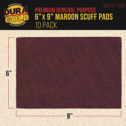 Dura-Gold Premium 6" x 9" Maroon General Purpose Scuff Pads, Box of 10 - Scuffing, Scouring, Sanding, Paint Primer Prep Adhesion Scratch - Surface Preparation Automotive Car Auto Body Woodworking Wood