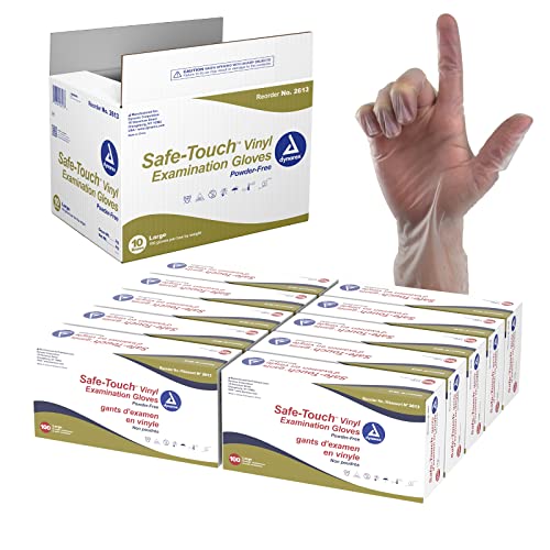 DynarexDynarex Safe-Touch Vinyl Disposable Exam Gloves, Powder-Free, Food Safety and Compliance, Ambidextrous, Clear, Medium, 1 Case - 10 Boxes of 100 Safe-Touch Vinyl Disposable Exam Gloves