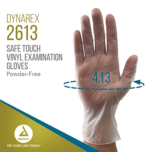 DynarexDynarex Safe-Touch Vinyl Disposable Exam Gloves, Powder-Free, Food Safety and Compliance, Ambidextrous, Clear, Medium, 1 Case - 10 Boxes of 100 Safe-Touch Vinyl Disposable Exam Gloves