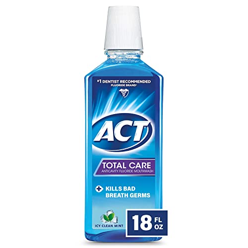 ACT Total Care Anticavity Fluoride Mouthwash 18 fl. oz. 3pk Kills Bad Breath Germs, Icy Clean Mint