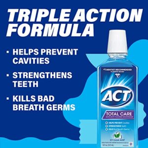 ACT Total Care Anticavity Fluoride Mouthwash 18 fl. oz. 3pk Kills Bad Breath Germs, Icy Clean Mint