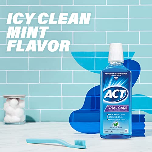 ACT Total Care Anticavity Fluoride Mouthwash 18 fl. oz. 3pk Kills Bad Breath Germs, Icy Clean Mint