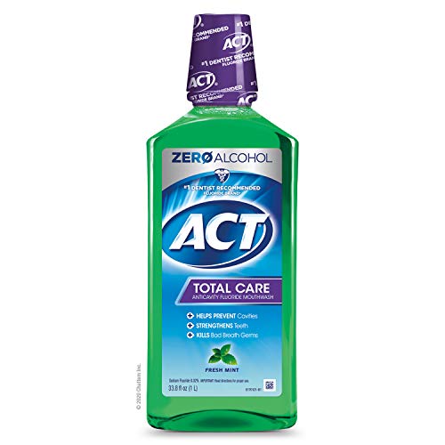 ACT Total Care Zero Alcohol Anticavity Fluoride Mouthwash 33.8 fl. oz. (Pack of 3) Fresh Mint