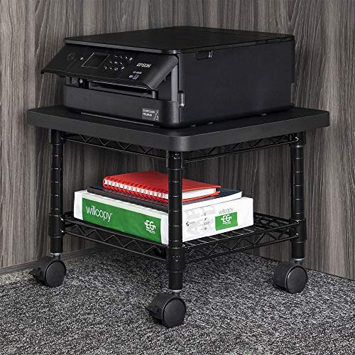 Safco Products Under Desk Printer/Fax Stand , Black Powder Coat Finish, Swivel Wheels for Mobility