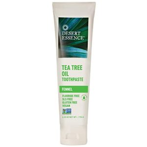 desert essence tea tree oil toothpaste – fennel – 6.25 oz – refreshing taste – baking soda – pure essential oil – sea salt – finest natural ingredients – promotes healthy mouth