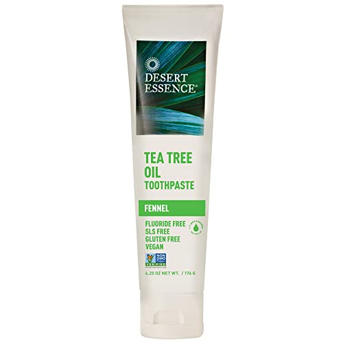 Desert Essence Tea Tree Oil Toothpaste - Fennel - 6.25 Oz - Refreshing Taste - Baking Soda - Pure Essential Oil - Sea Salt - Finest Natural Ingredients - Promotes Healthy Mouth