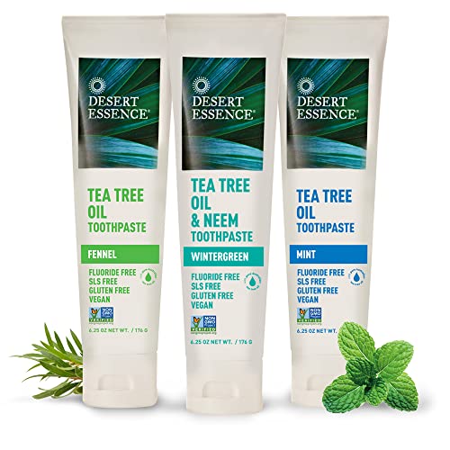 Desert Essence Tea Tree Oil Toothpaste - Fennel - 6.25 Oz - Refreshing Taste - Baking Soda - Pure Essential Oil - Sea Salt - Finest Natural Ingredients - Promotes Healthy Mouth