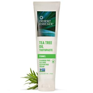 Desert Essence Tea Tree Oil Toothpaste - Fennel - 6.25 Oz - Refreshing Taste - Baking Soda - Pure Essential Oil - Sea Salt - Finest Natural Ingredients - Promotes Healthy Mouth