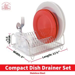 Better Houseware 3423 Compact Dish Drainer Set, Stainless 12" x 9" x 5"